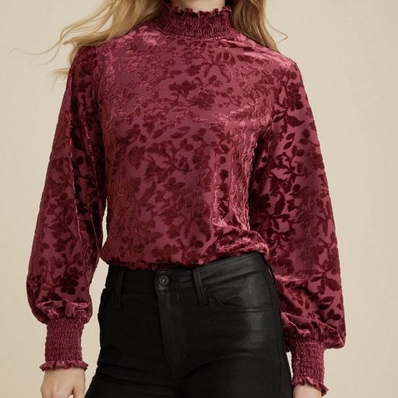 Maurices Tops - NWT Maurice's Floral Velvet Maroon Blouse